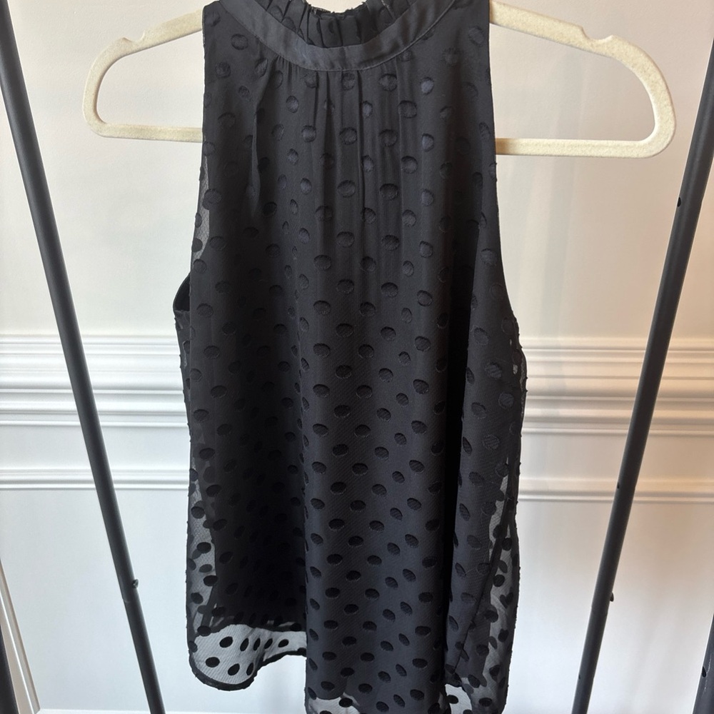 Ann Taylor Sheer Swiss Dot Ruffled Halter-Neck Top - Picture 2 of 16